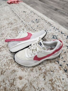 Nike White Sneakers with Pink Swoosh